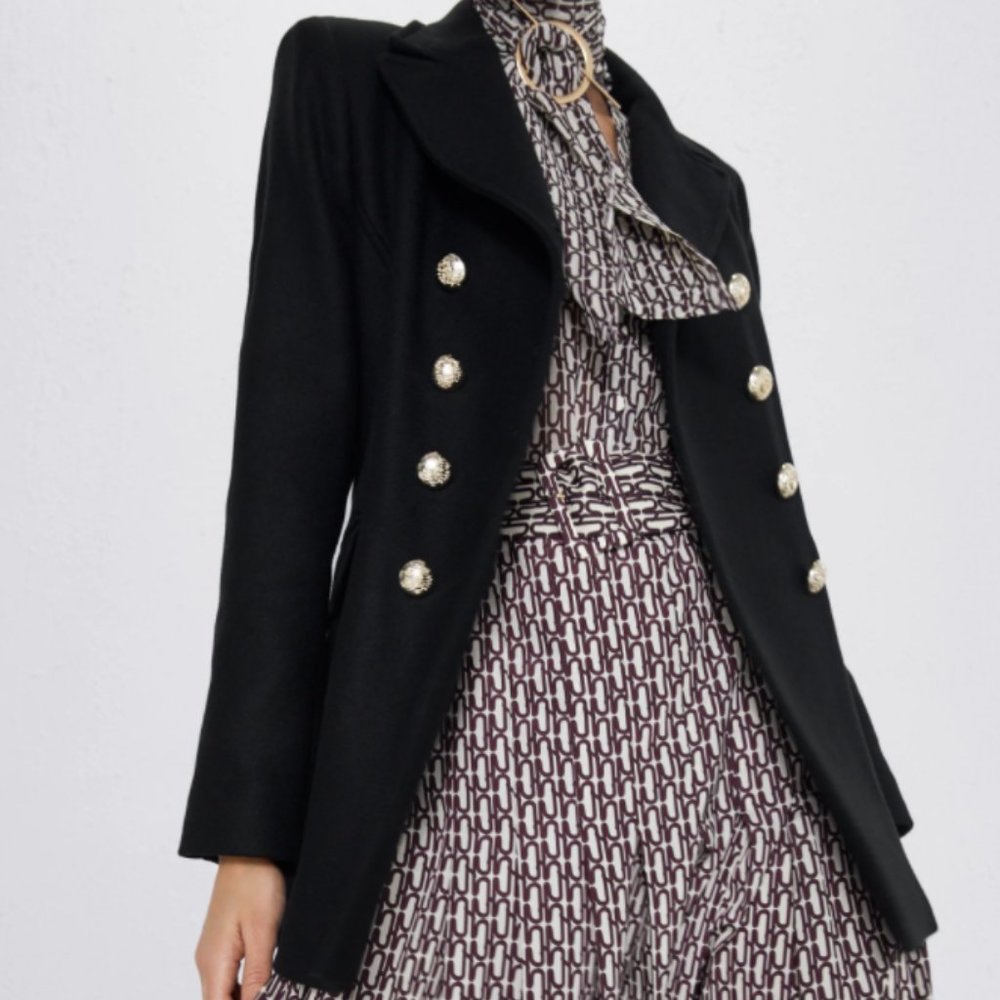 ZARA MANTECO WOOL BLACK AND GOLD BUTTON SHORT PEACOAT - Picture 3 of 11